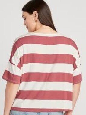 Old Navy Luxe Oversized Red & White Striped Crop T-Shirt Size 4X